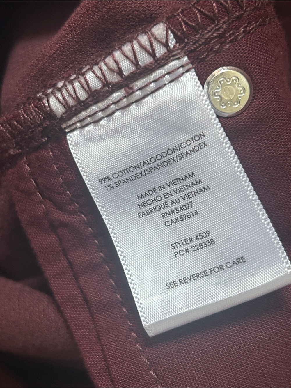 Cabi jeans vineyard wine corduroy skinny pants size 0 - Picture 5 of 5